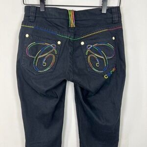 Coogi rainbow embroidered black pants Y2K streetwear size 3/4 Rare Coogi black